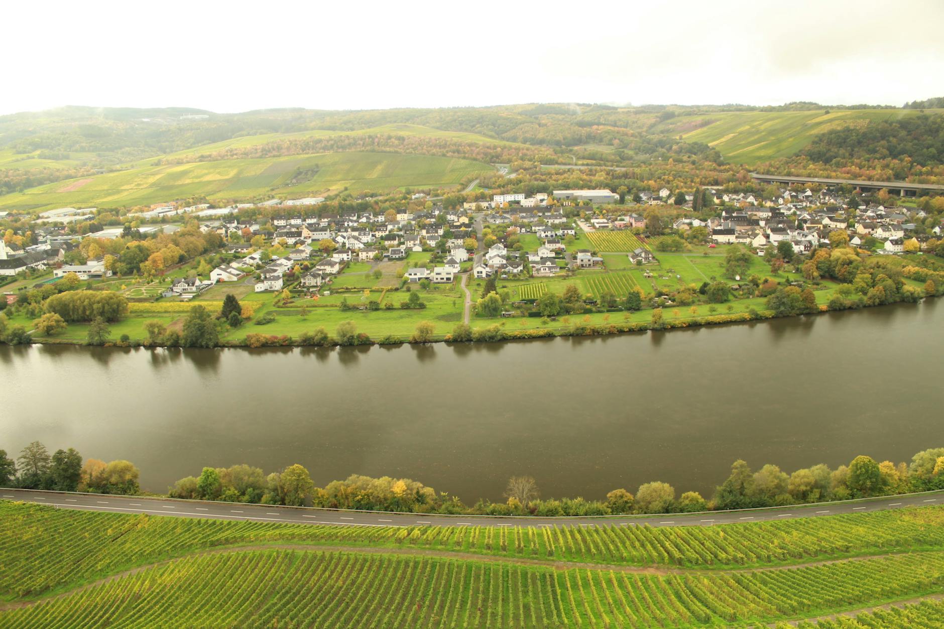 Kock z lotu ptaka nad rzeką Wieprz w jesiennej scenerii